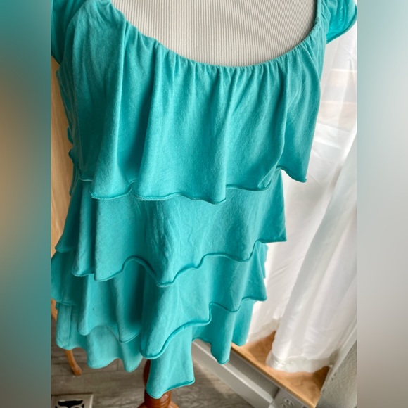 Express Turquoise Ruffled Tank Top- Size Small - Picture 2 of 8